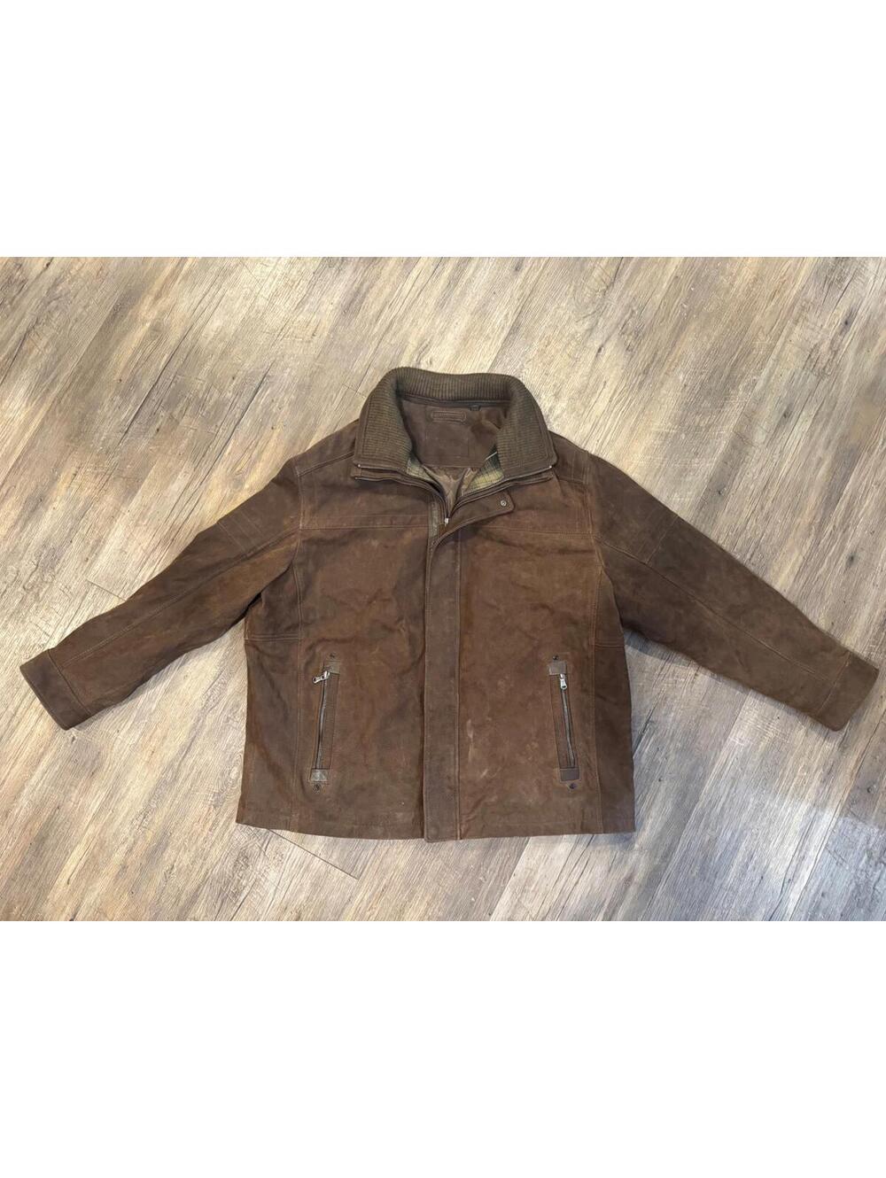 Roundtree & Yorke Suede Genuine Leather Jacket Removable Bib Brown Sz 2X Broad